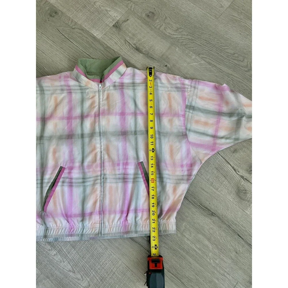 Vintage - TAIL Bomber Jacket-Green/Pink-White Plaid-size Medium - Picture 12 of 13